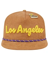 New Era Men's Tan Los Angeles Lakers Victory Grove Corduroy Sneaker Pin Golfer Snapback Hat