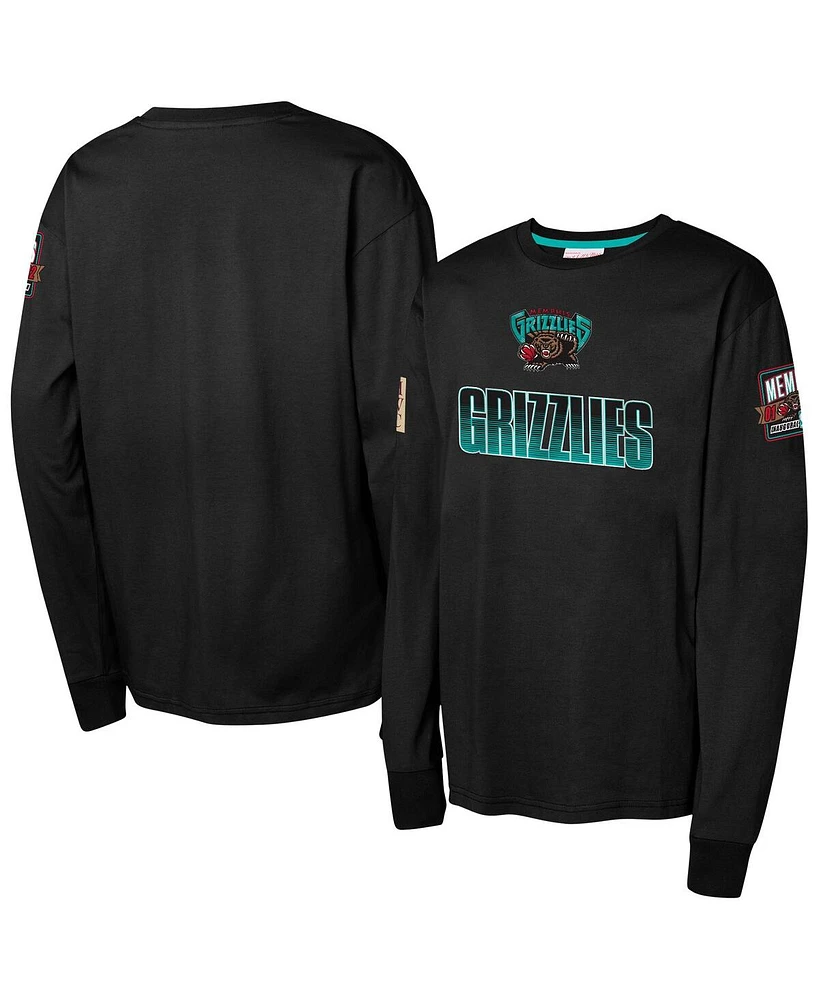 Mitchell & Ness Big Boys and Girls Black Memphis Grizzlies Hardwood Classics All Over Long Sleeve T-Shirt