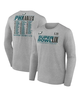 Fanatics Men's Heather Gray Philadelphia Eagles Super Bowl Lix Big Tall Roster Long Sleeve T-Shirt