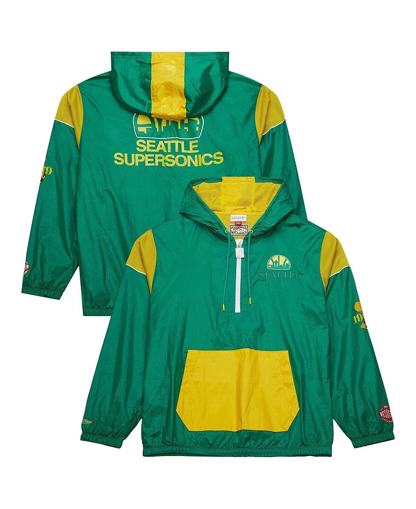 Mitchell & Ness Men's and Women's Kelly Green Seattle Supersonics Hardwood Classics Team Og 3.0 Anorak Half-Zip Windbreaker Jacket