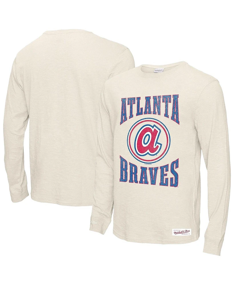 Mitchell & Ness Men's Cream Atlanta Braves Arched Logo Slub Long Sleeve T-Shirt