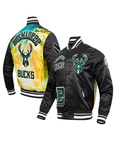 Pro Standard Men's Black Milwaukee Bucks Sublimated Satin Full-Snap Jacket