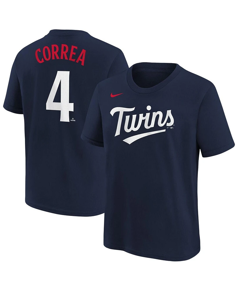 Nike Big Boys and Girls Carlos Correa Navy Minnesota Twins Player Name Number T-Shirt