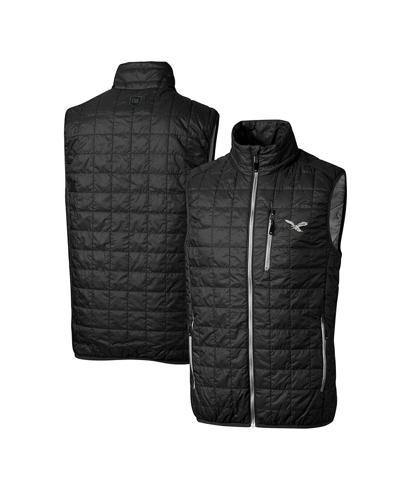 Cutter & Buck Men's Black Philadelphia Eagles Gridiron Classics Big Tall Rainier PrimaLoft Eco Insulated Full-Zip Puffer Vest