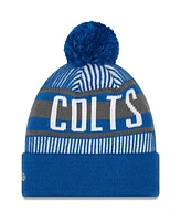 New Era Men's Royal Indianapolis Colts Striped Cuffed with Pom Knit Hat