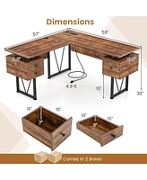 L-Shaped Computer Desk with Power Outlets for Convenient Charging and Efficient Workspace