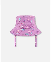 Baby Girl Printed Beach Sun Hat Old Mauve And Multicolored Butterflies - Infant