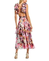 Women's Ruffle Tiered Cut-Out Floral Chiffon Dress