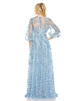 Mac Duggal Women's Embroidered Puff Sleeve A-Line Gown