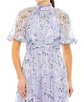 Women's Floral Print High Neck Raglan Sleeve Dress