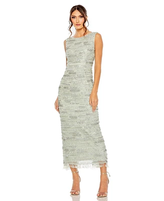 Women's Sleeveless Crystal Fringe Column Dress