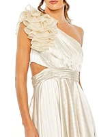 Women's Ruffled One Shoulder Cut Out Hi-Lo Gown