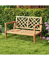 2-Person Outdoor Garden Bench with Comfy Armrests and Backrest Teak Wood