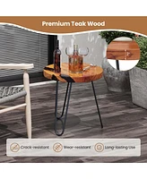 20" Round Teak Wood End Table Solid Live Edge Outdoor Side Table with Metal Frame