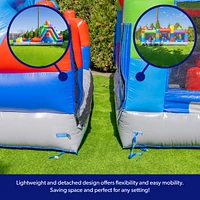 HeroKiddo 42' Block Party Inflatable Obstacle Course Water Slide Combo with Air Blower, Commercial Grade, 100% Pvc Vinyl, Kids Outdoor Play, Summer Fu
