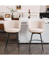 Set of 2 Swivel Bar Stools – Upholstered Chairs with Metal Accents for Kitchen Island, Home Bar, or Dining Room-The Pop