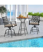 Outdoor 360°Swivel Bar Stools Set of 2 with Seat Cushions High Back & Armrests