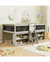Twin Low Loft Bed with Ramp Ladder & Bookcases Full-length Safety Guardrail