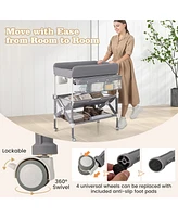 Portable Baby Changing Table with Wheels and Large Storage Rack Convenient Mobile for Nursery Organization