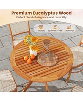 Patio Wood Dining Table with Slatted Tabletop and Curved Legs