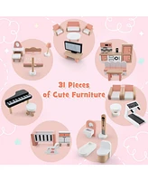 3-Tier Dollhouse for Kids Aged 3-8 with 32 Accessories Interactive Playset for Toddlers