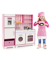 Kids Kitchen Playset with Adjustable Led Lights & Washing Machine Interactive Pretend Cooking Toy