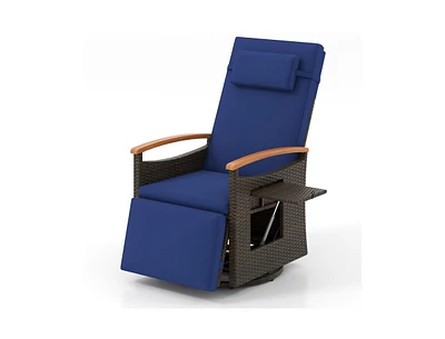 Patio Rattan 360° Swivel Recliner Chair with Adjustable Backrest and Footrest