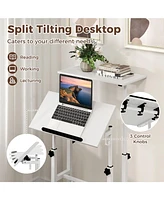 Mobile Standing Desk Height-Adjustable Laptop Cart with Split Top and Hanging Hooks