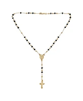 Bling Jewelry Religious Black & Gold Bead Rosary Necklace with Virgin Mary & Crucifix Cross