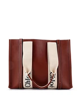 Pre-Owned Chloe Medium Woody Tote Leather with Canvas