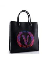 Pre-Owned Versace Virtus Shopping Tote Embroidered Leather