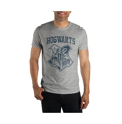 Harry Potter Men's Hogwarts Crest Four Houses Gryffindor Slytherin Hufflepuff Ravenclaw Gray Tee T-Shirt Shirt