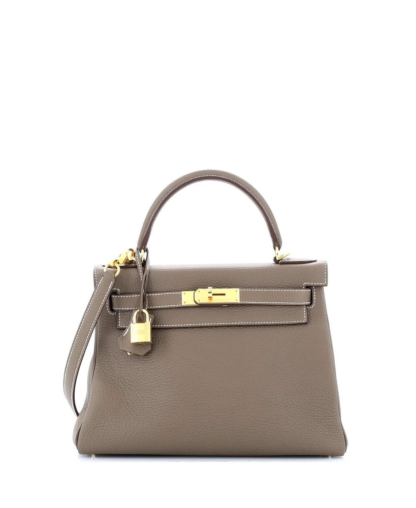 Pre-Owned Hermes Kelly 28 Handbag Grey Clemence with Gold Hardware