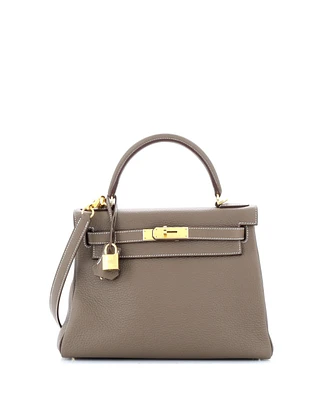 Pre-Owned Hermes Kelly 28 Handbag Grey Clemence with Gold Hardware