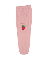 Kids Headquarters Toddler and Little Girls 2-Piece Strawberry Stripes Drawstring Hem Top Muslin Cargo Pant Set