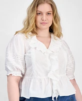 And Now This Trendy Plus Cotton Ruffled Swiss-Dot Blouse, Exclusively at Macy's