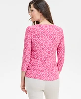 Jm Collection Women's 3/4-Sleeve Jacquard Top, Exclusively at Macy's