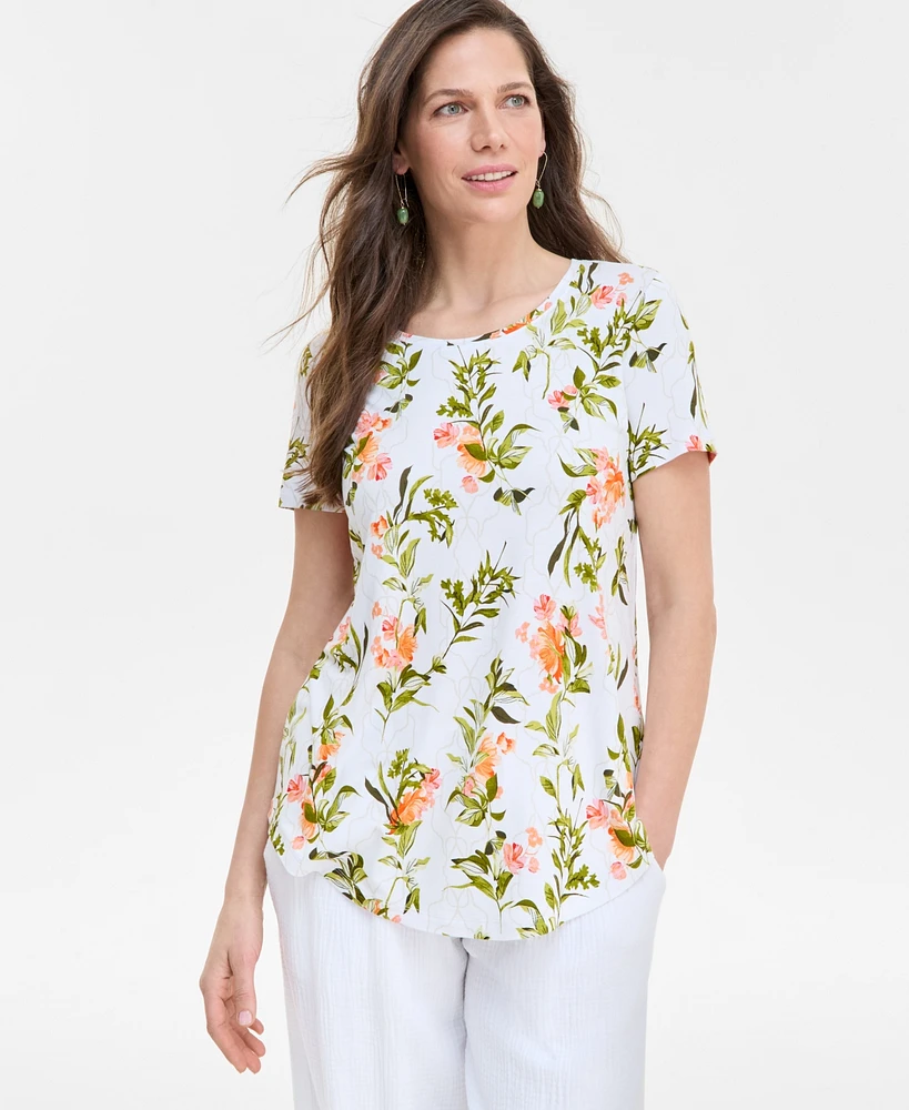 Jm Collection Petite Lush Garden Print Short-Sleeve T-Shirt, Exclusively at Macy's