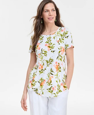 Jm Collection Petite Lush Garden Print Short-Sleeve T-Shirt, Exclusively at Macy's