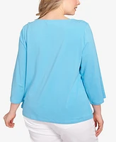 Hearts Of Palm Plus It Had To Be Blue Solid 3/4 Sleeve Top