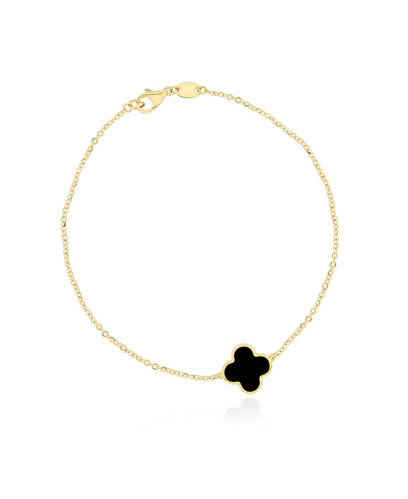 The Lovery Small Onyx Single Clover Bracelet 14K Gold