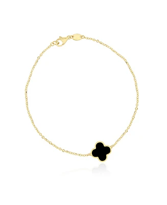 The Lovery Small Onyx Single Clover Bracelet 14K Gold