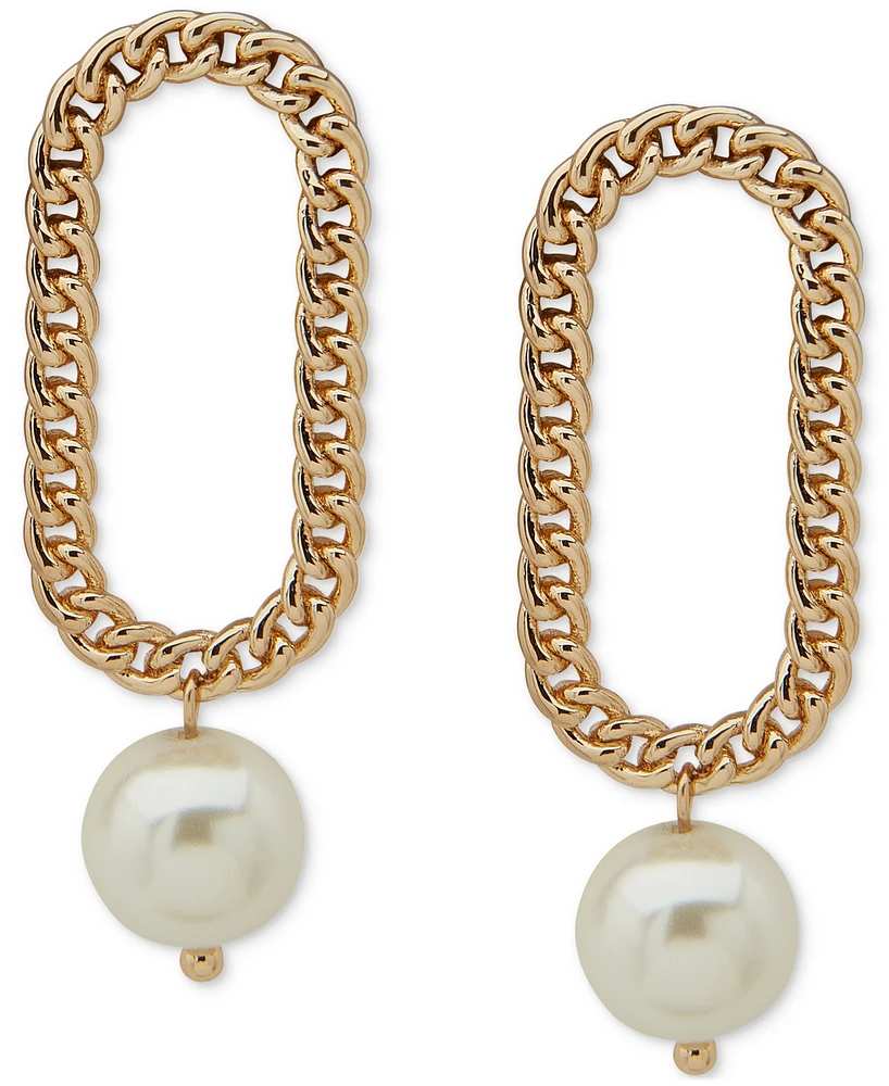 Emily in Paris Gold-Tone Imitation Pearl Oval Chain Link Drop Earrings