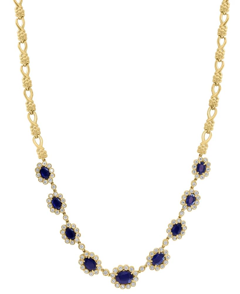 Effy Sapphire (6-3/4 ct. t.w.) & Diamond (2-1/10 ct. t.w.) Graduated Halo 18" Collar Necklace in 14k Gold