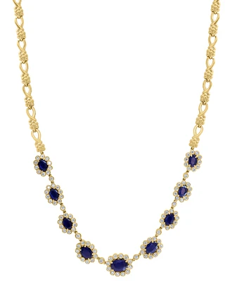 Effy Sapphire (6-3/4 ct. t.w.) & Diamond (2-1/10 ct. t.w.) Graduated Halo 18" Collar Necklace in 14k Gold