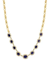 Effy Sapphire (6-3/4 ct. t.w.) & Diamond (2-1/10 ct. t.w.) Graduated Halo 18" Collar Necklace in 14k Gold