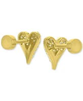 Cubic Zirconia Pave Heart Stud Earrings in 14k Gold-Plated Sterling Silver