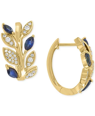 Effy Sapphire (7/8 ct. t.w.) & Diamond (1/3 ct. t.w.) Small Hoop Earrings in 14k Gold, 0.75"