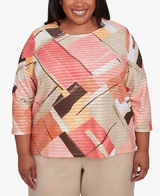 Alfred Dunner Plus Catalina Island Colorful Patchwork Crew Neck Top