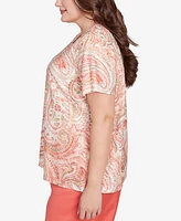 Alfred Dunner Plus Catalina Island Double-Knotted Paisley Crew Neck Top